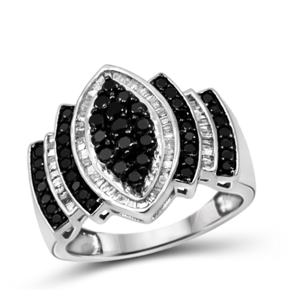 Ring Size 7 Black and Silver Diamonds